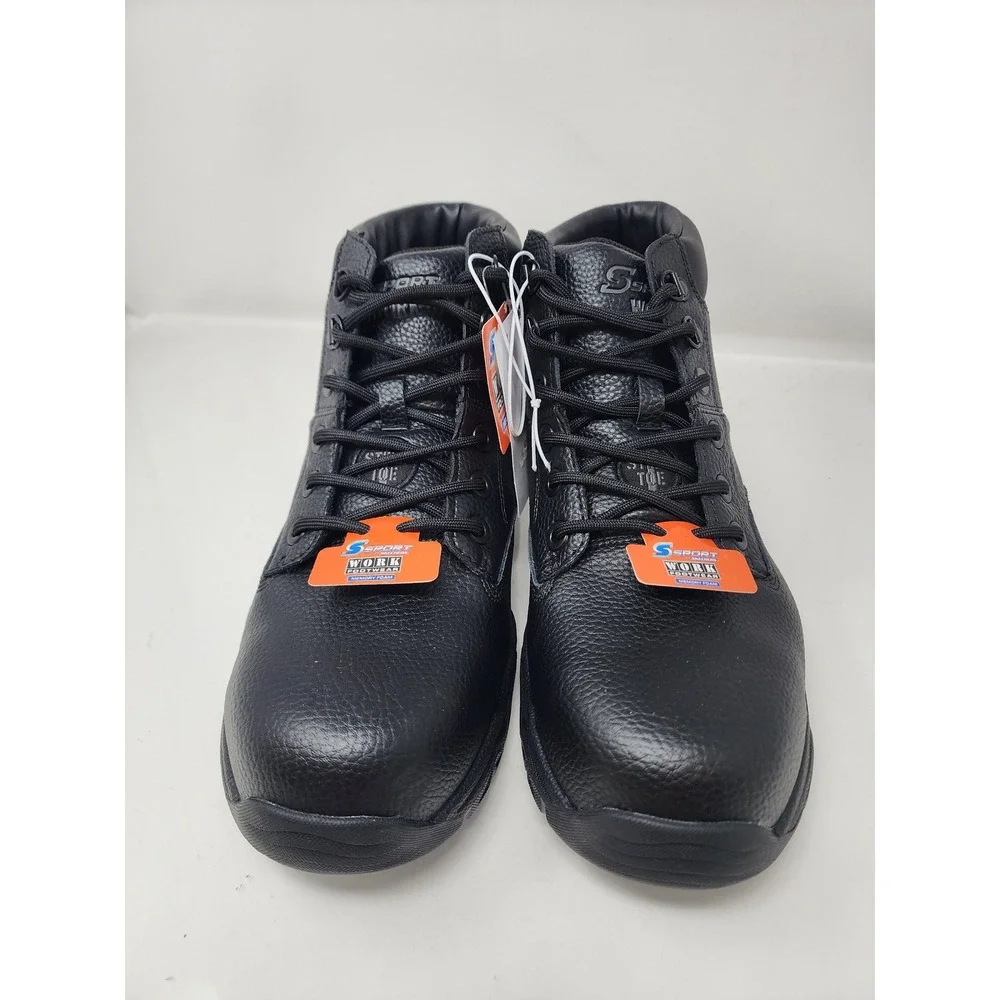 S Sport by Skechers Mens Elton Steel Toe Work Boots Black Faux Leather Size 9.5